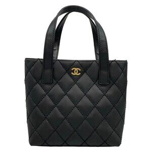 Auth CHANEL Wild Stitch A18126 Black Leather Tote Bag gold hardware